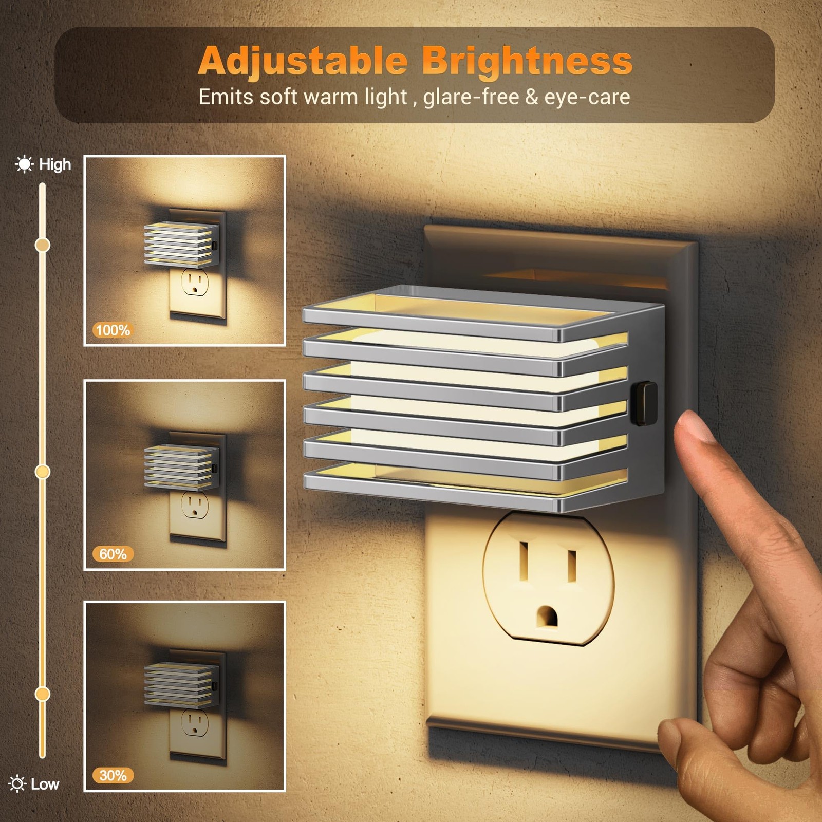 2 PCS Silver LED Night Light Plug Wall Dusk Dawn Sensor 3000K Soft White