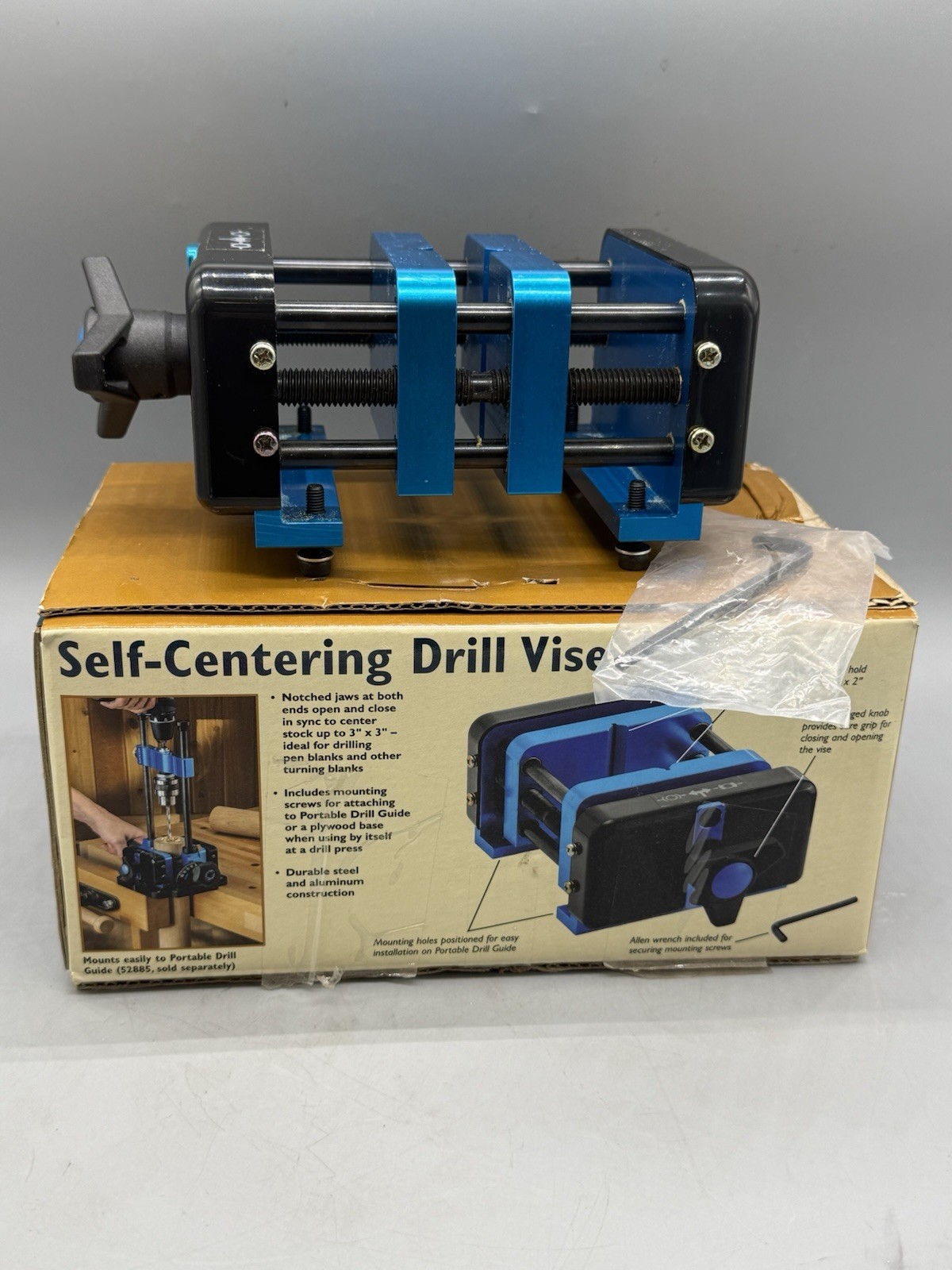 ROCKLER Self centering drill vise w/hex key - centering tool for pen drilling