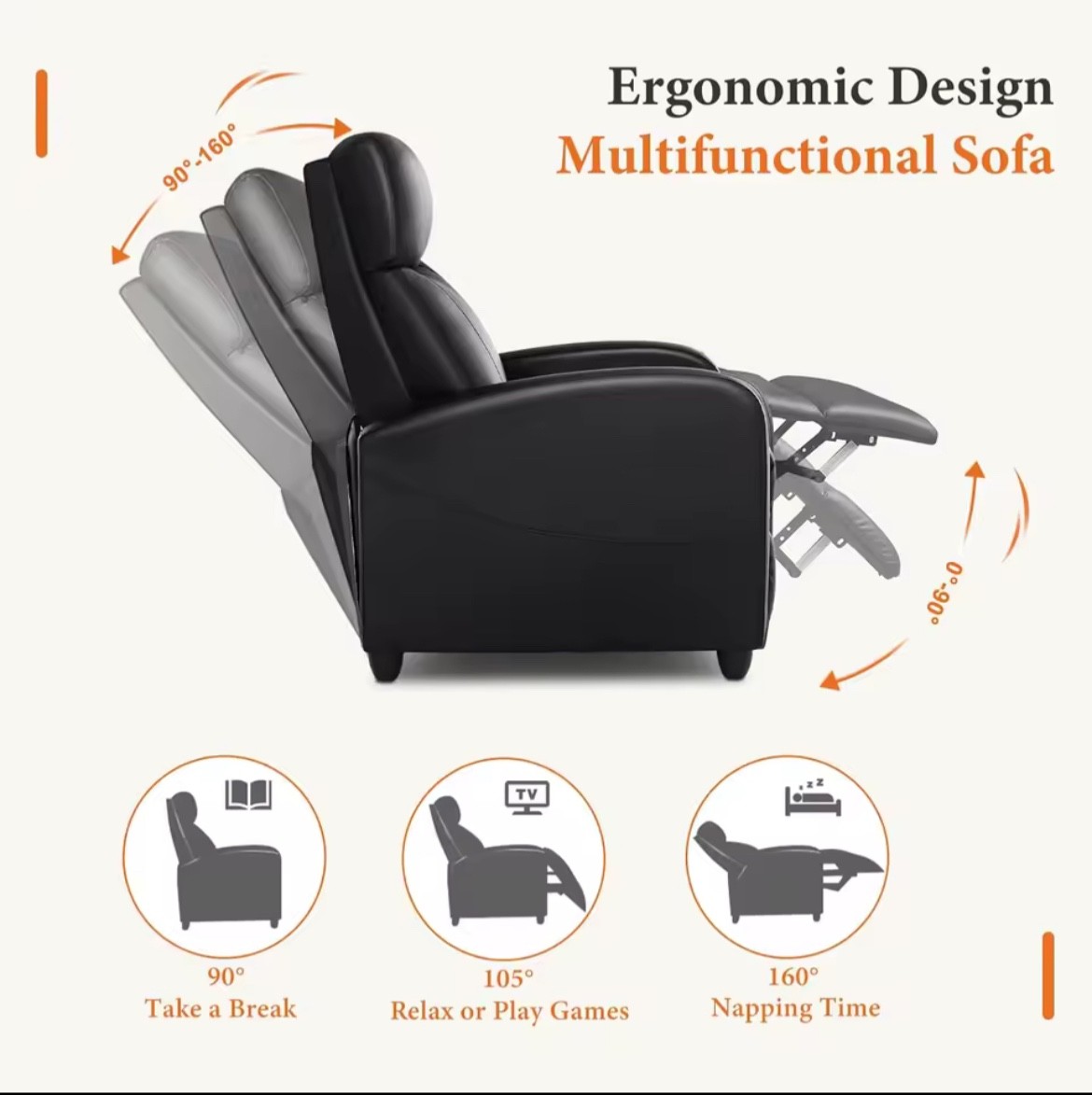 Black Recliner Single Chair for Home Theater or Room Seating