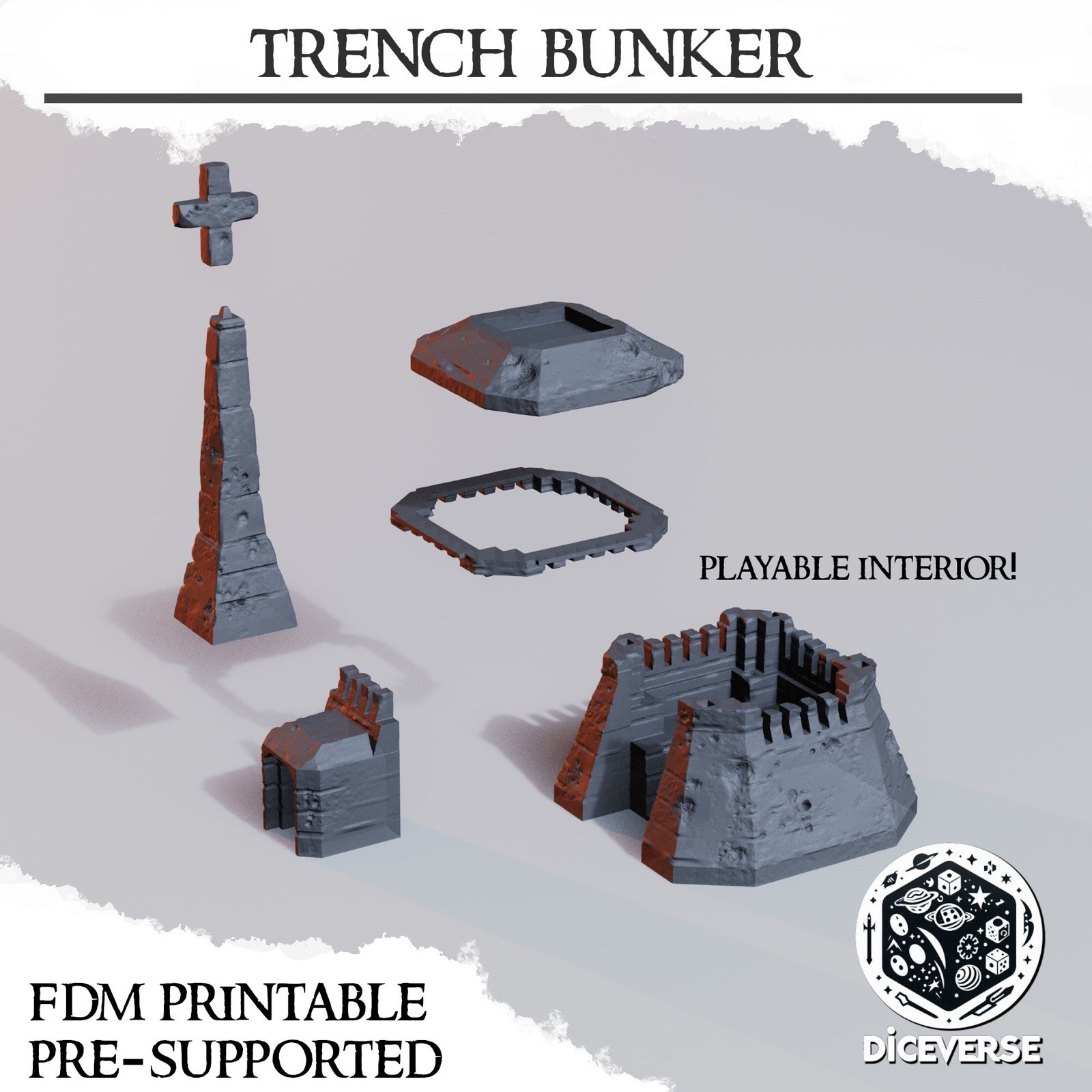 Trench Compatible Terrain | Trench Bunker | Tabletop Terrain | Playable Interior
