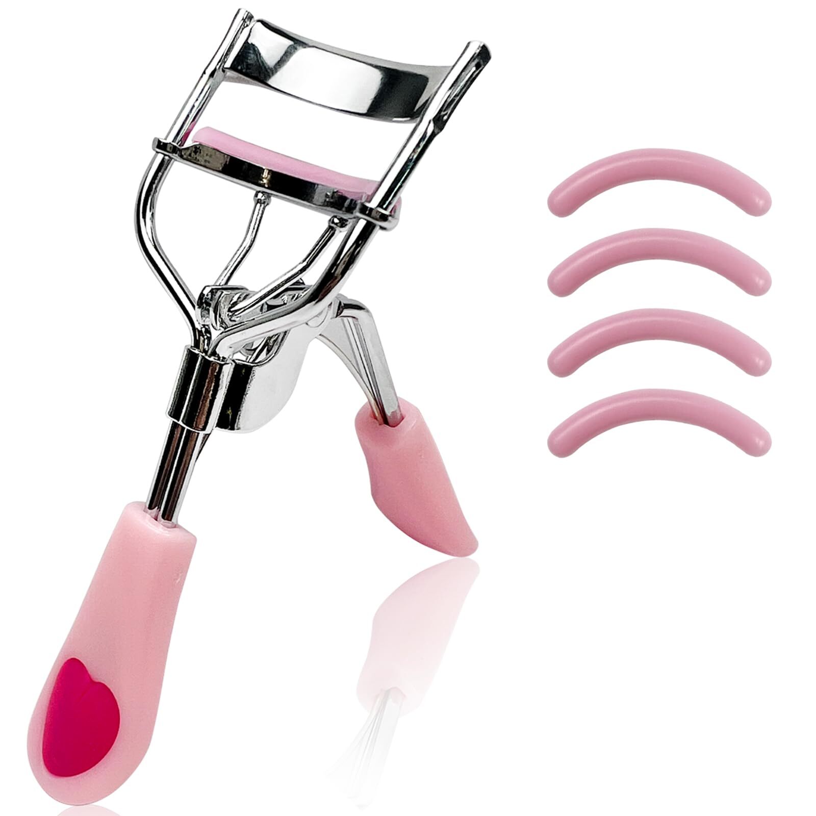 Pink Stainless Steel Eyelash Curler for Lasting Styling with 4 Silicone Refil...