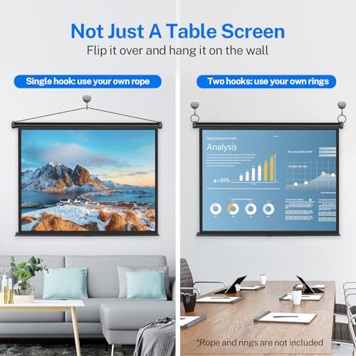 50 inch Small Projector Screen, Retractable Pull Up Screen, Floor 50-Inch 16:9