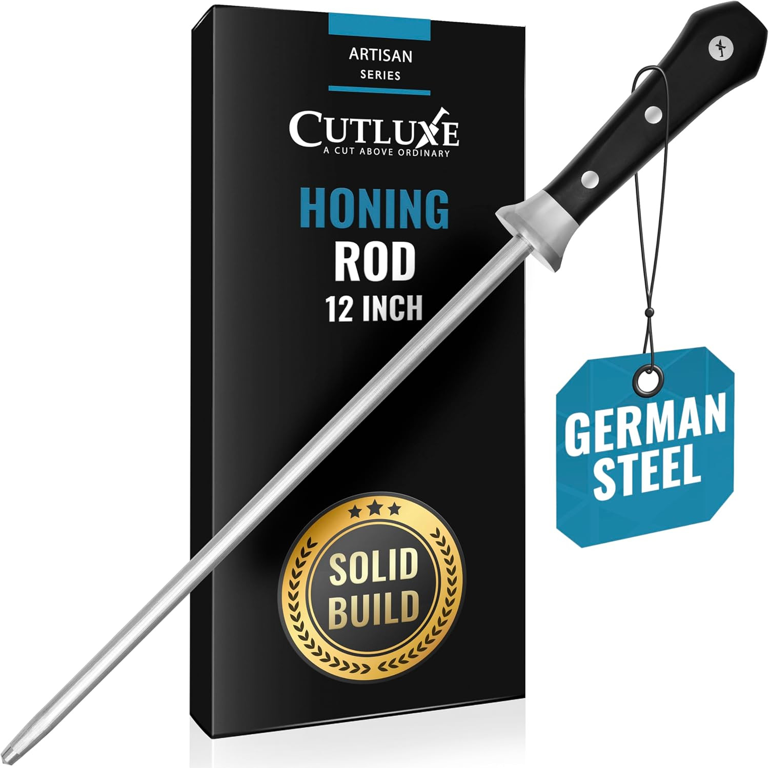 Honing Rod – 12" Sharpening Steel for Kitchen Knives, Carbon Steel | Non-Slip Er