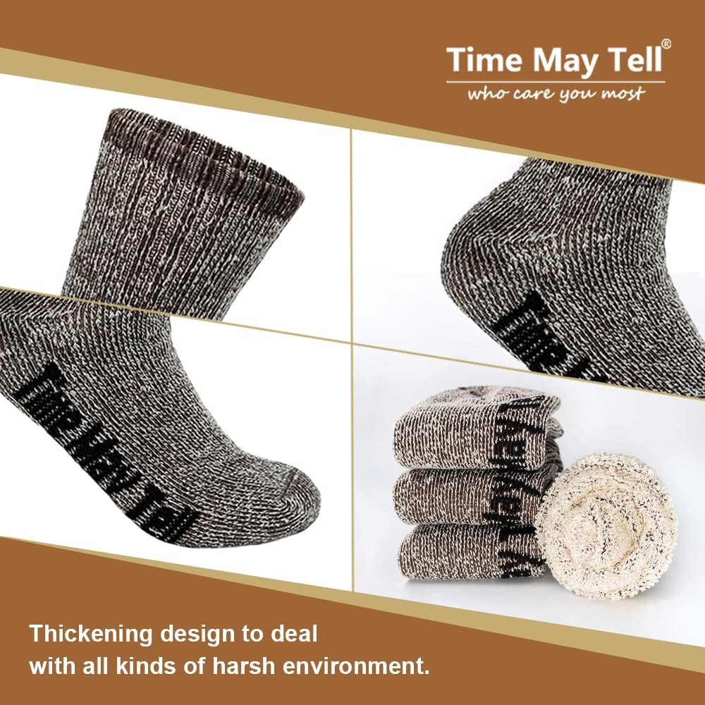 Time May Tell Mens Merino Wool Hiking Cushion Socks Thermal Warm Crew Winter Boo