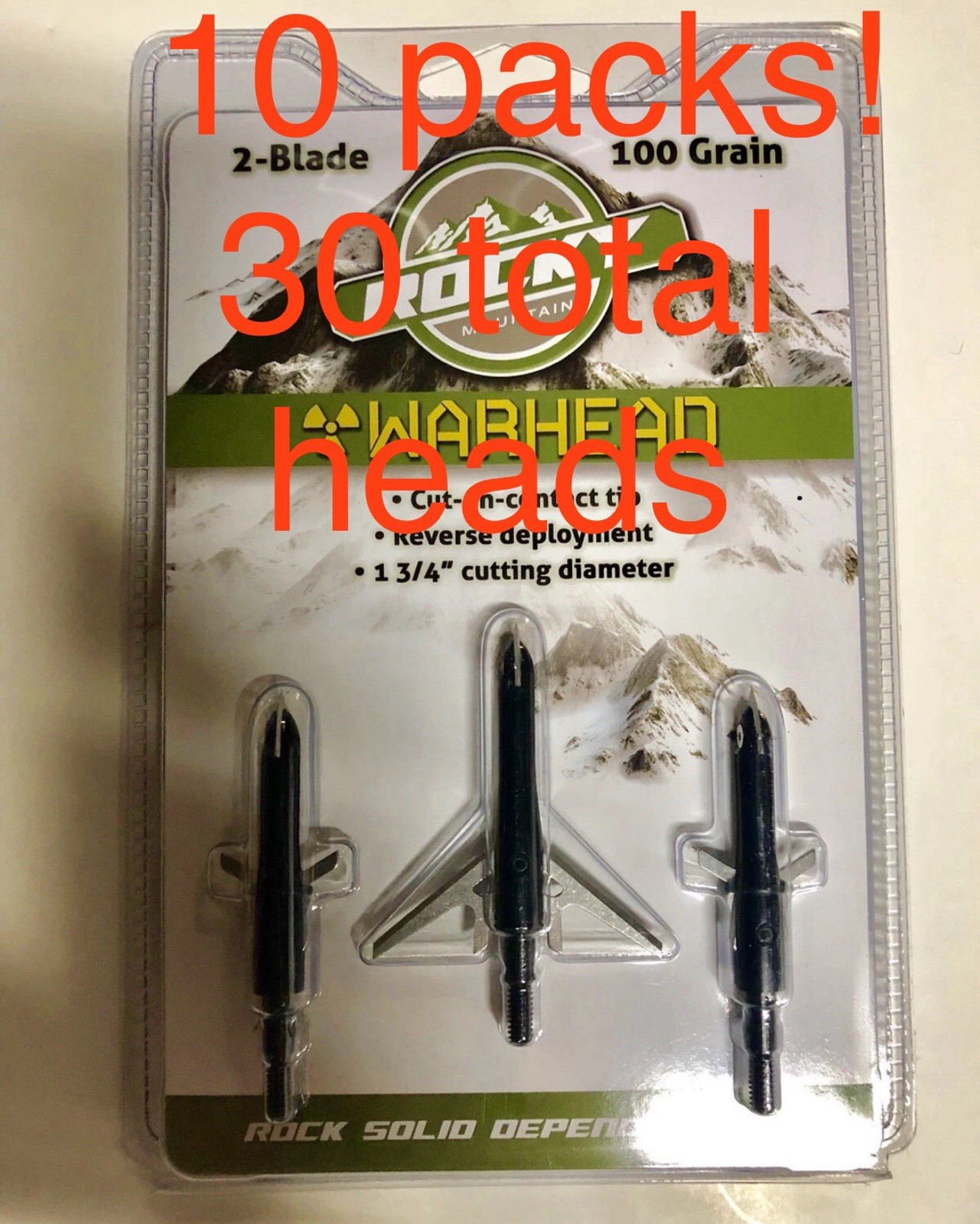 Rocky Mountain WarHead 2 Blade Mechanical Broadhead 100 Grain 1-3/4" 10 Pack
