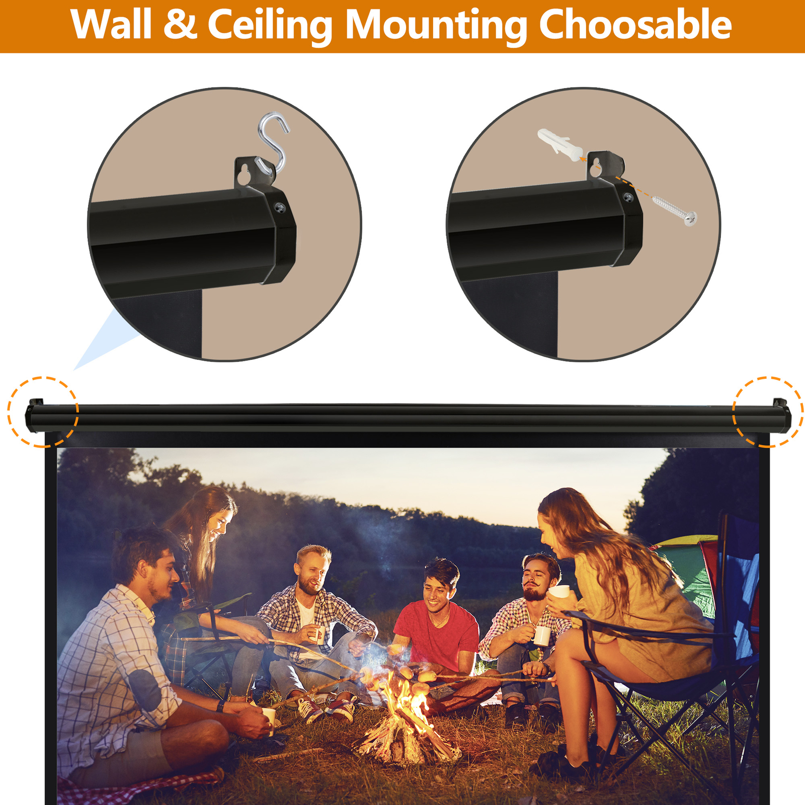 72" Black Movie Projection Screen for Outdoor Indoor 4:3 Foldable 160° Viewing