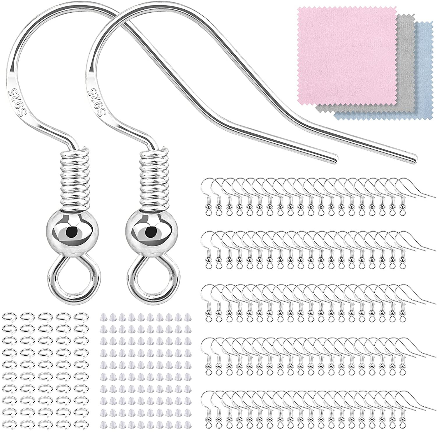 100 PCS/50 Pairs Earring Hooks for Jewelry Making, 925 Silver-Plated Hypoallerge