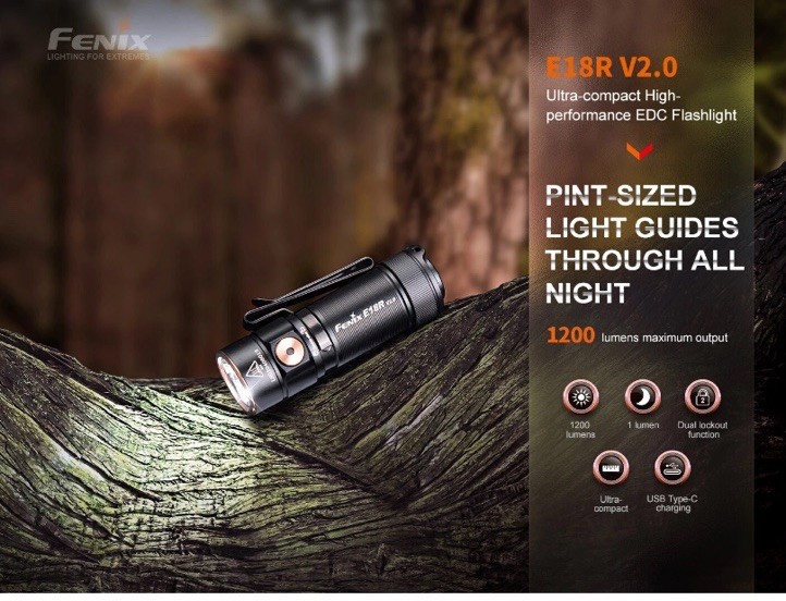 Fenix E18R v2.0 1200 Lumen Rechargeable EDC Flashlight