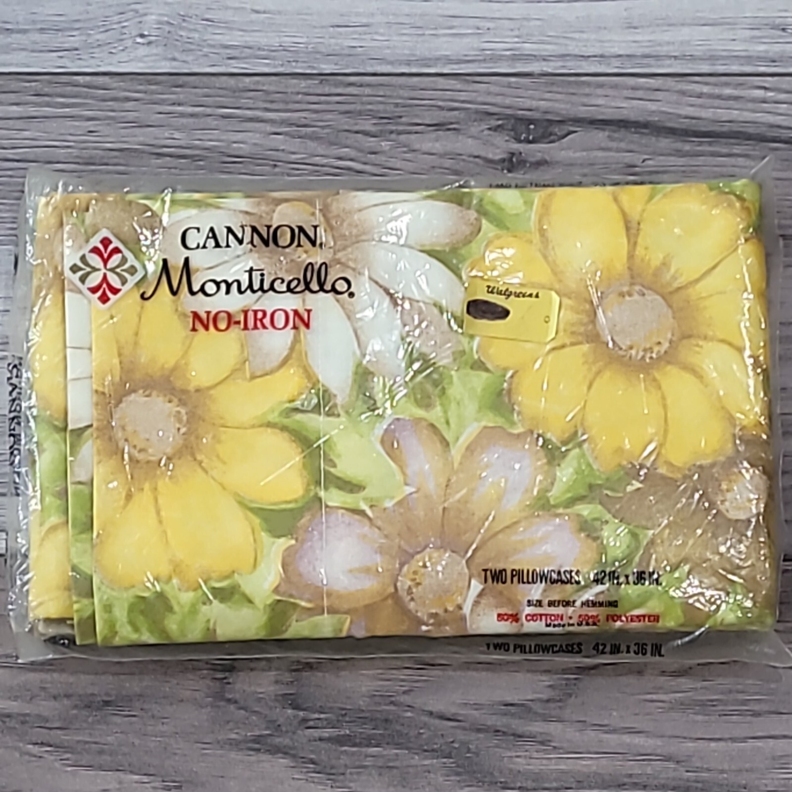 Vintage NOS Cannon Monticello ALOHA Floral Yellow Purple Pillowcases Set of 2