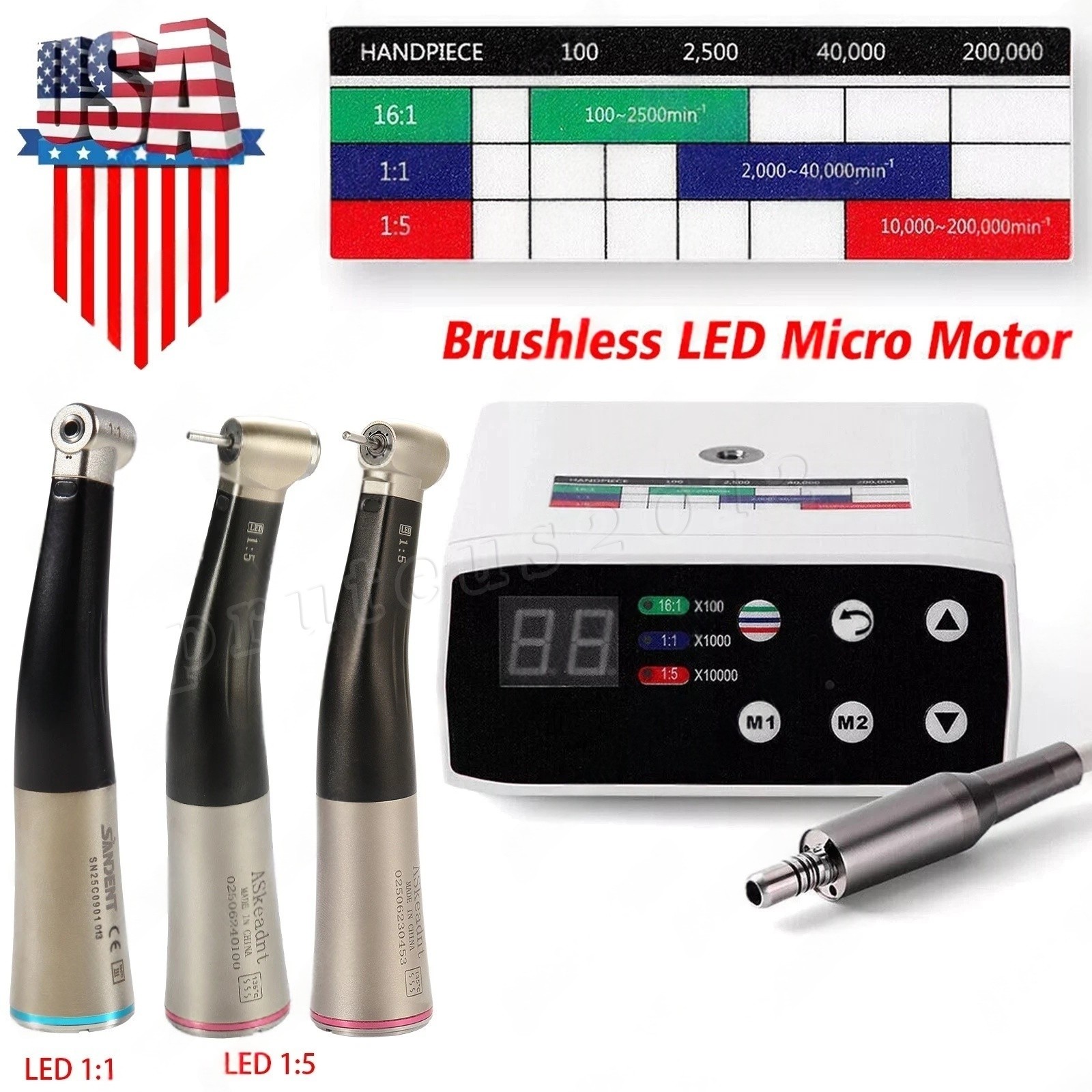 NSK Style Dental Brushless LED Electric Micro Motor/1:5 Increasing Handpiece UPS