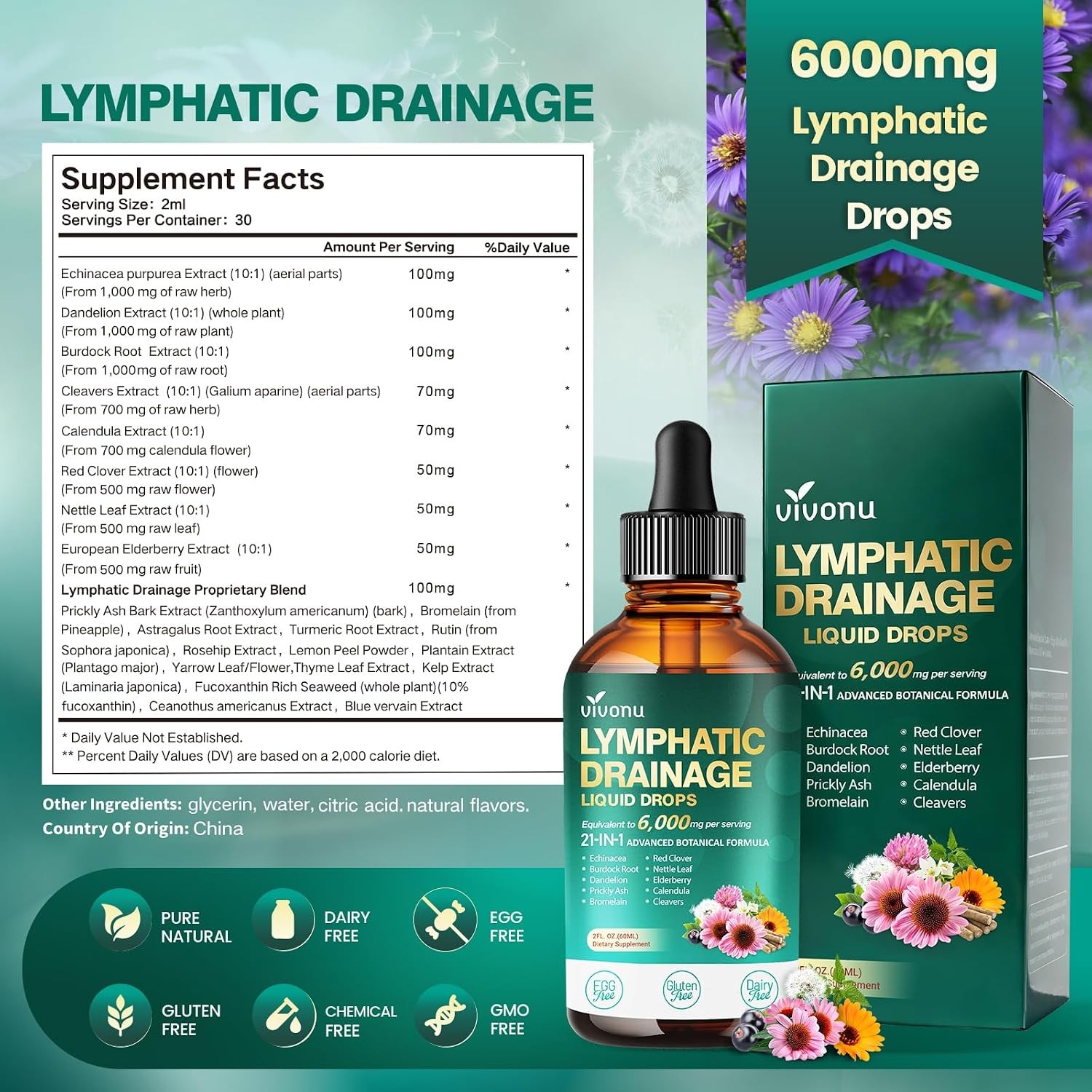 Lymphatic Drainage Drops Liposomal Immune Cleanse Support / Drenaje Linfatico