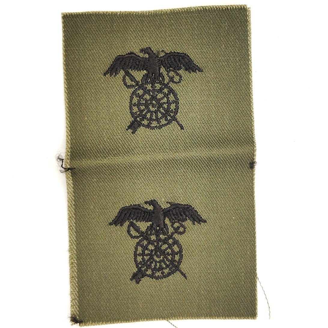 Vintage Pair US Army Quartermaster Corps Officer Subdued Collar Badges ODG Twill