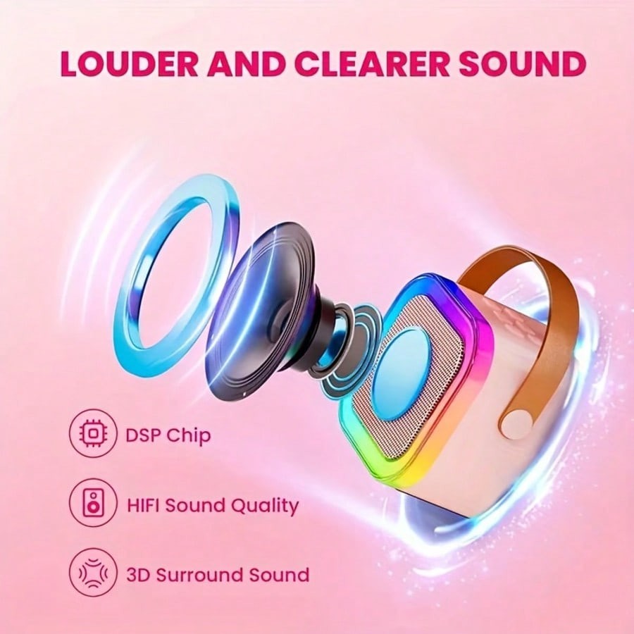 Mini Karaoke Machine With 2 Mics | Bluetooth 5.0 TWS TECH (50ft Range) | Microph