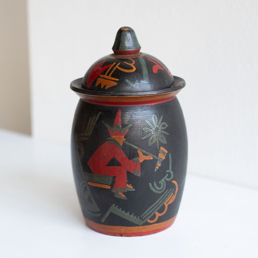Erzgebirge Tobacco Tin Expressionism Antique Hand Painted Wood Good Condition Unsign