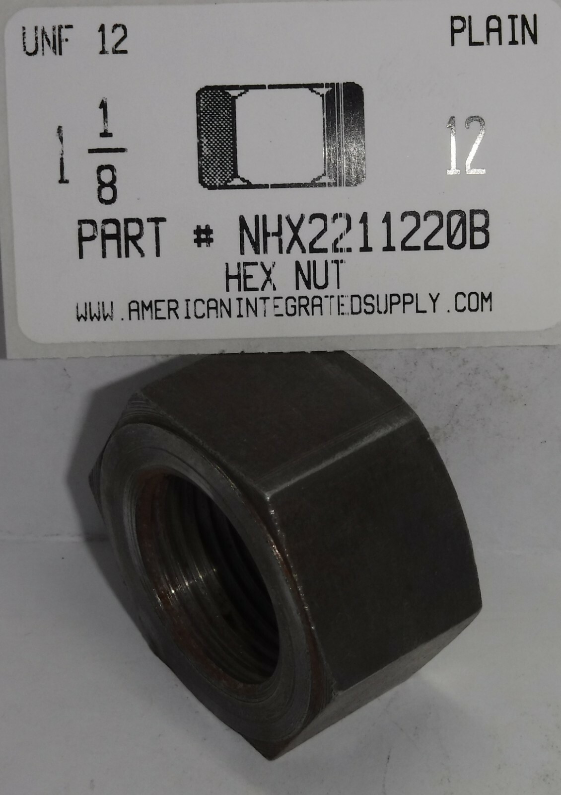 1-1/8 -12 Hex Nuts Grade 2 Steel Plain (10)