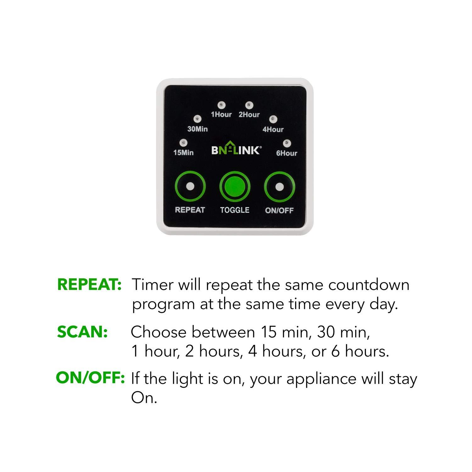 BN-LINK Smart Digital Countdown Timer Repeat Cycle with 3-Prong Grounded Outlet