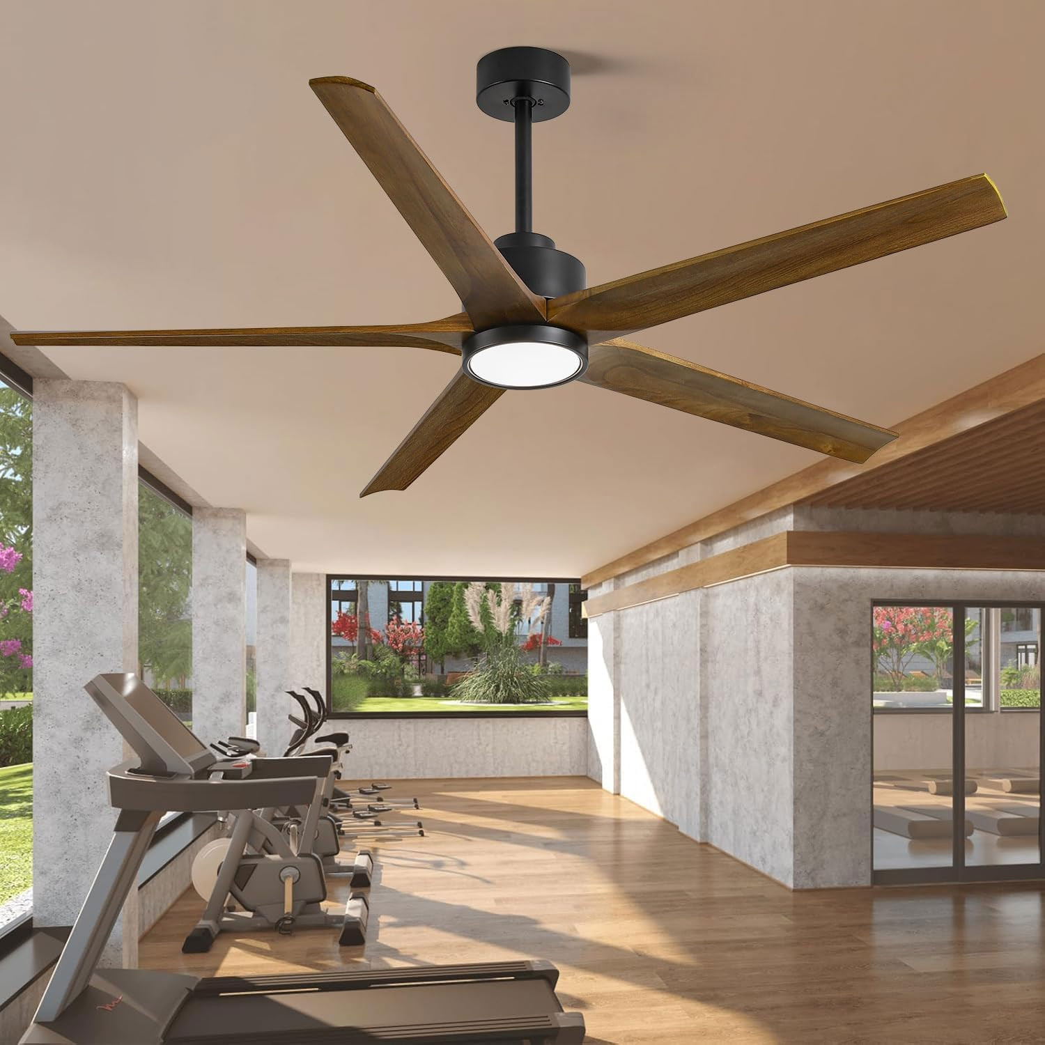 72 Inch Ceiling Fan with Lights and Remote, Outdoor 5 Wood Walnut Blades Ceiling