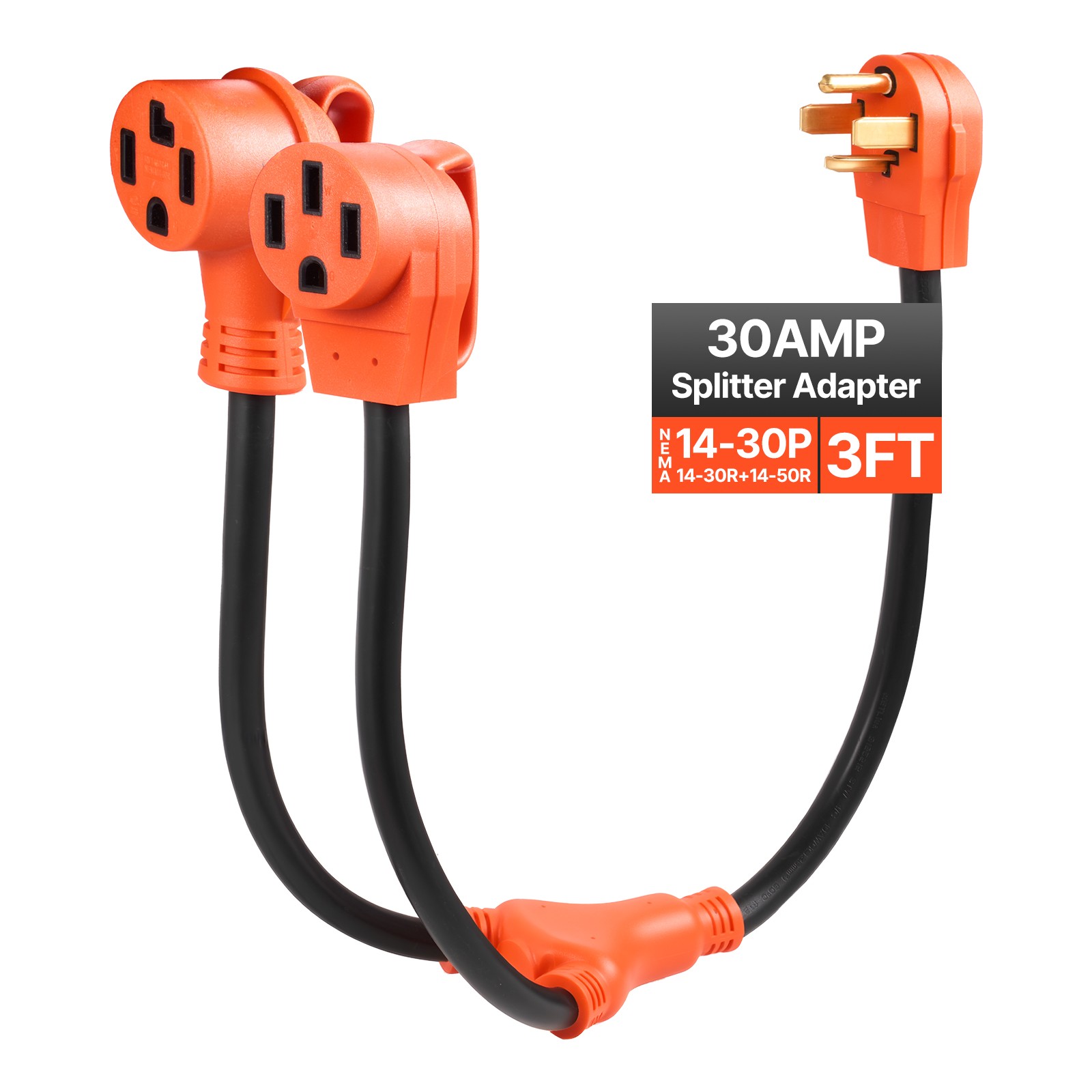 VEVOR Y Splitter Adapter Cord 30 Amp 240V Splitter NEMA 14-30P to 14-30R/14-50R