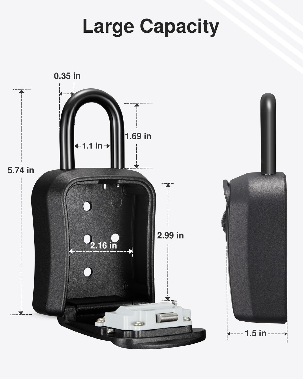 Lock Box Combination Key Lock Box, Wall-Mounted Portable Storage Lockbox for ...