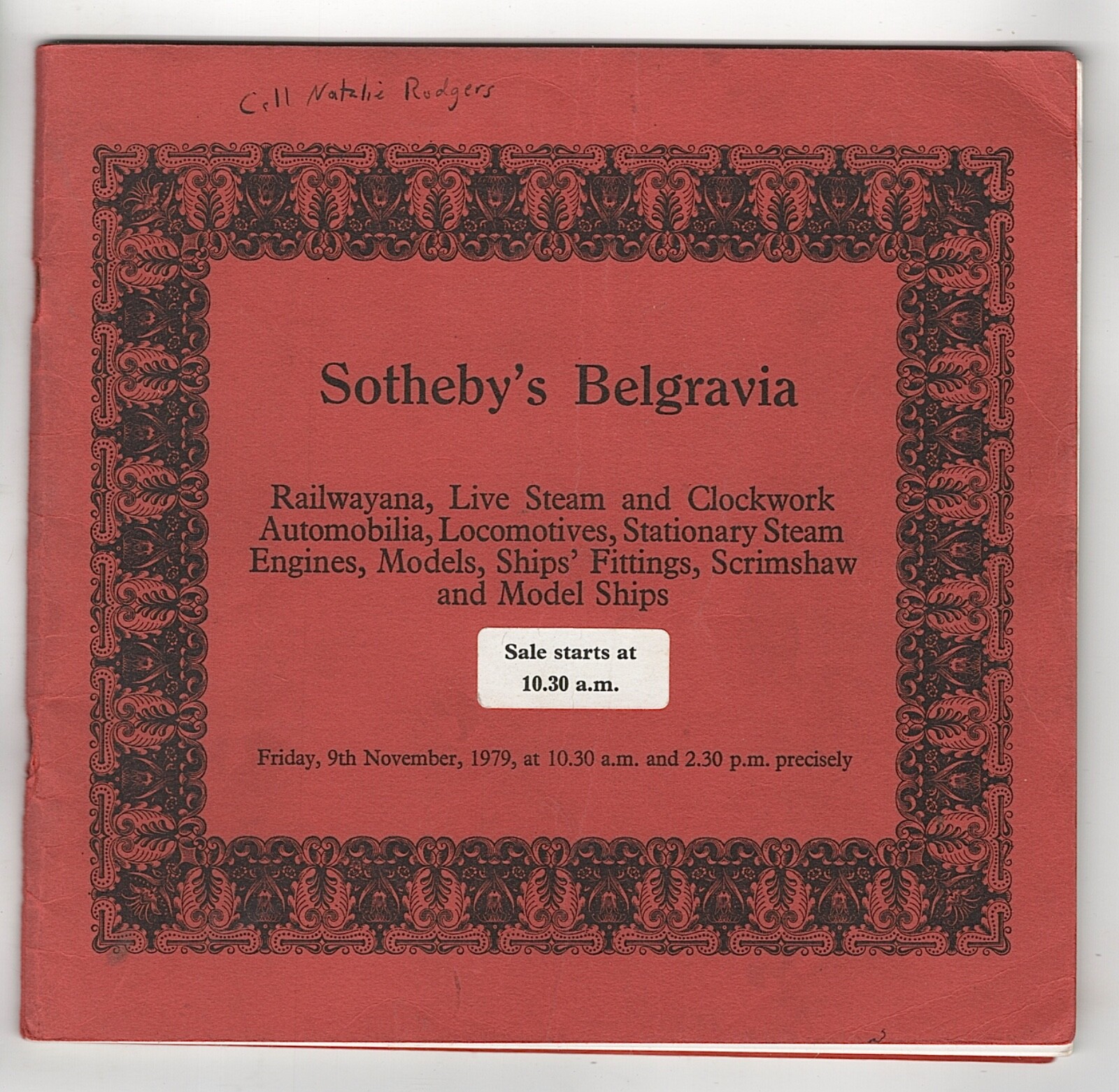 1979 63PP SOTHEBYS BELGRAVIA AUCTION CATALOG STEAM RAILWAYANA AUTOMOBILIA