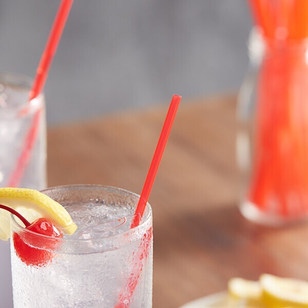 (500 STRAWS) CHOICE SIP STRAW RED COLOR 8" BAR COCKTAIL/MIXED DRINKS, .13 in DIA