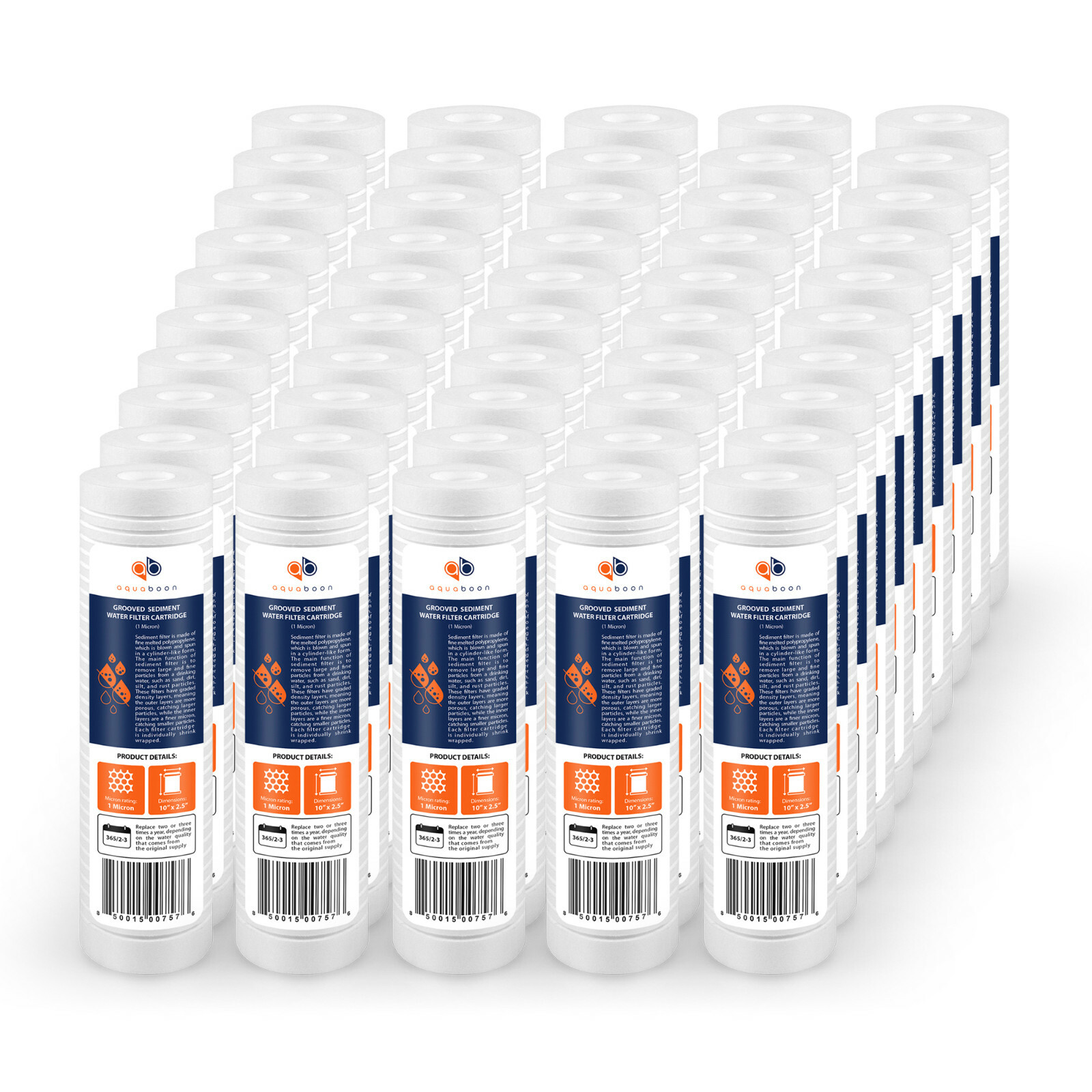 Grooved Sediment Water Filter 1 Micron 10" x 2.5" size 50 PACK  by Aquaboon