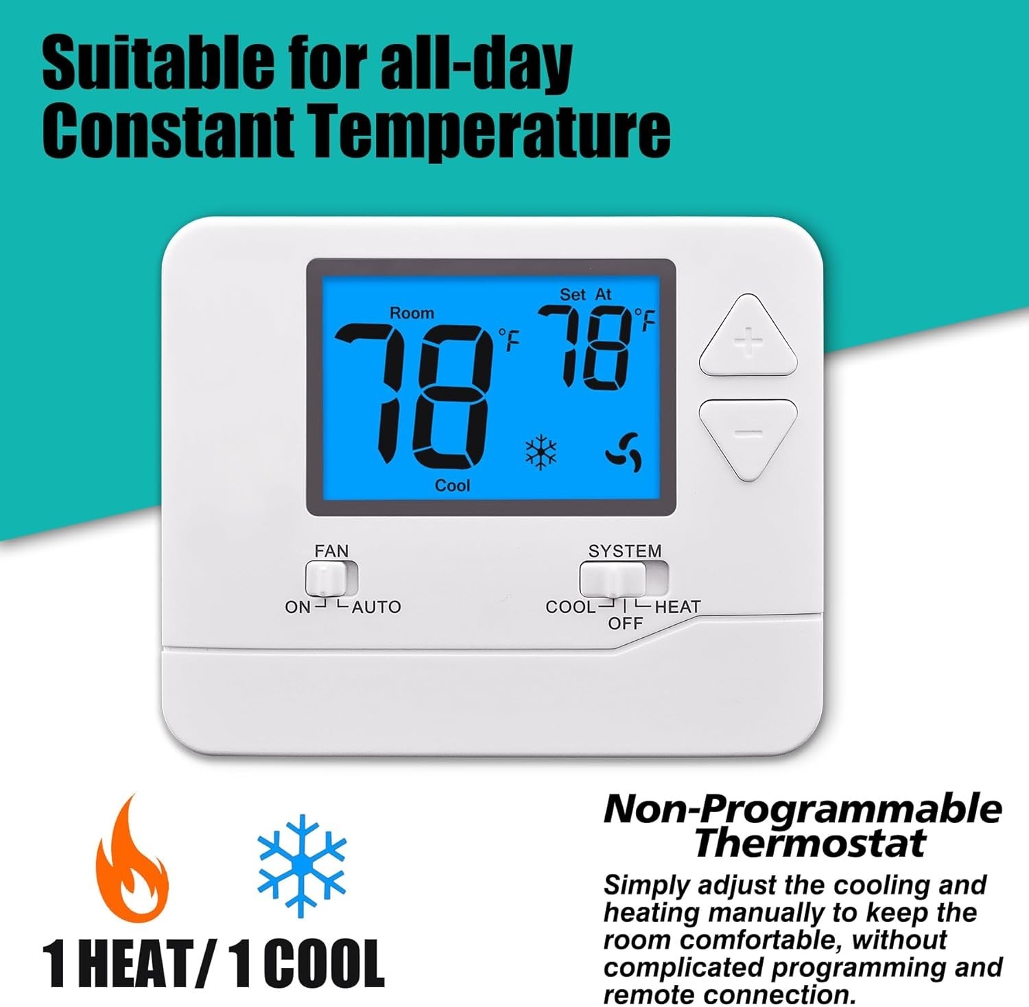 Push Button Thermostat for Single-Stage Systems: Reliable Heating & Cooling
