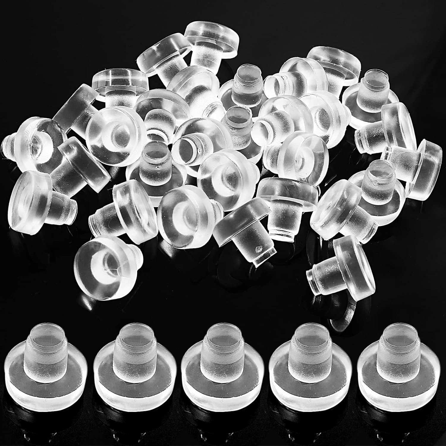 30 Pieces Glass Table Top Bumpers with Stem, Fit 1/4" Holes | Clear Rubber Gripp