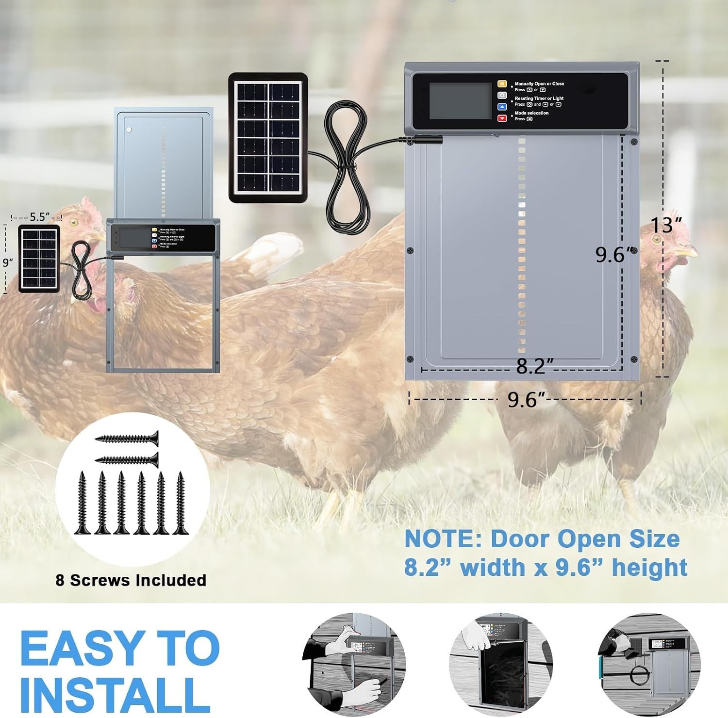 Smart Automatic Chicken Door with Timer, Remote Control & Anti-Pinch Safety