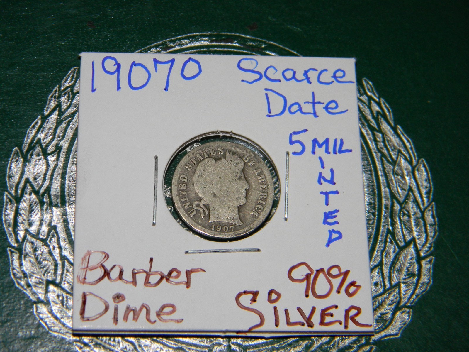 1907 O Barber Dime VG : Very Good, Low Mintage 5M, New Orleans Mint - .9 Fine