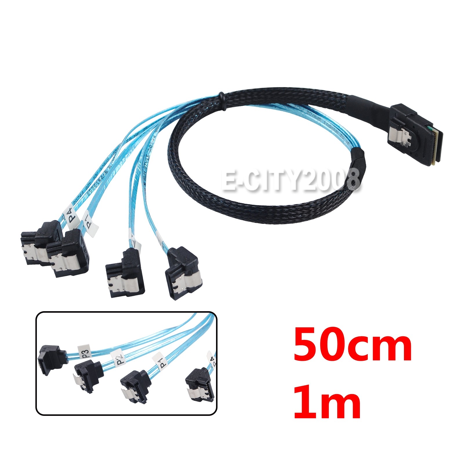 Mini SAS to 90° 4 SATA SFF-8087 Multi-Lane Forward Breakout Splitter Cable