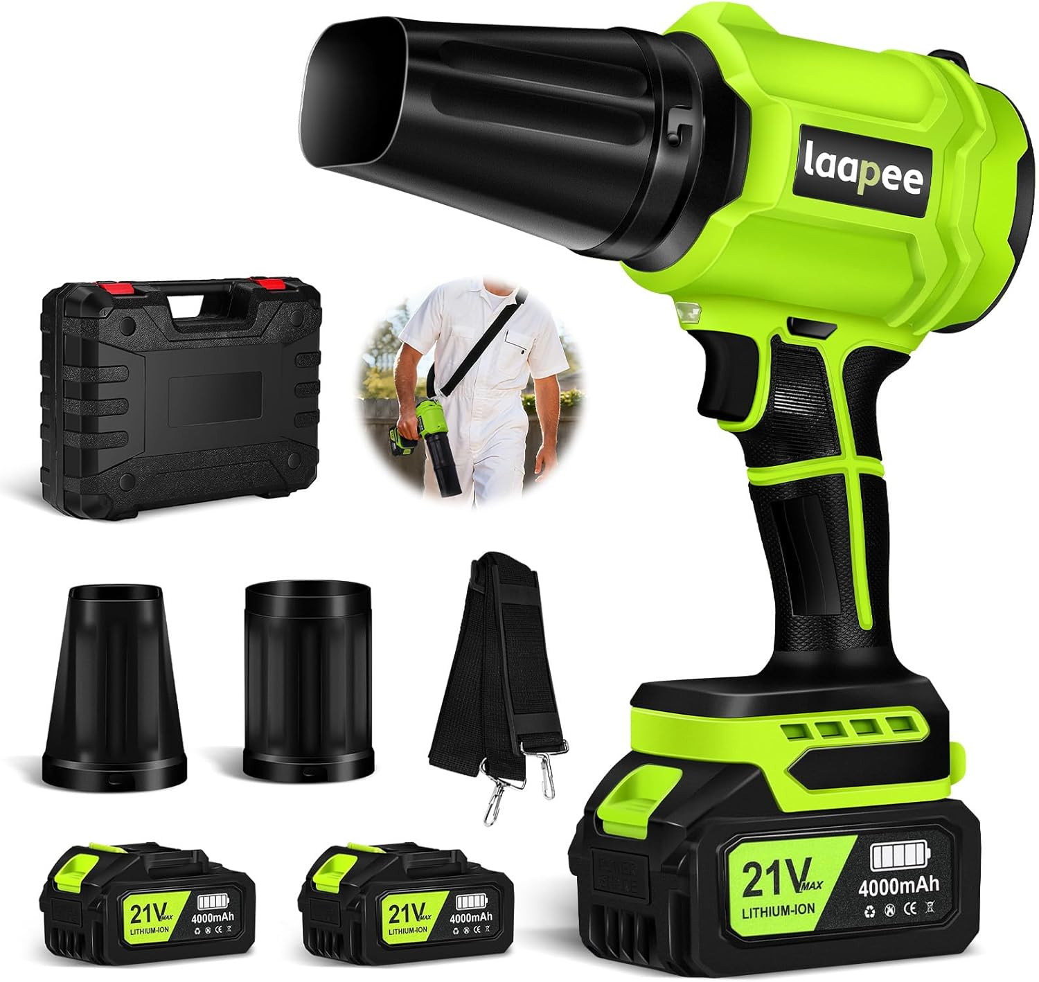 Cordless Brushless Leaf Blower 800,000 RPM with 2 Batteries and Charger