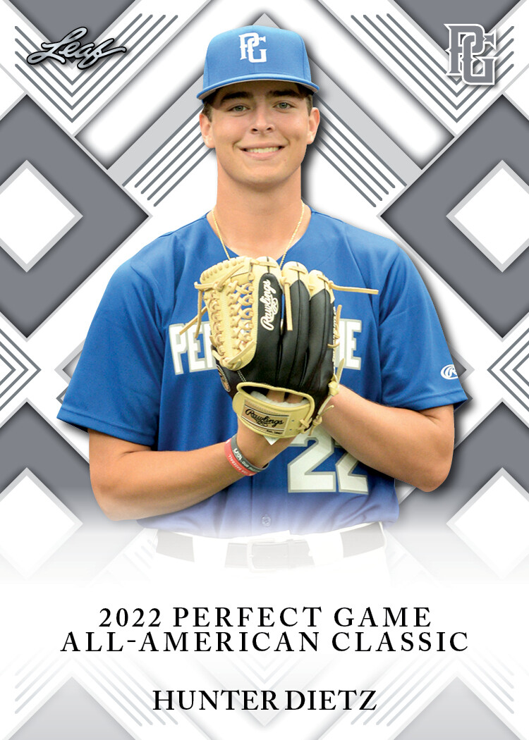 Hunter Dietz 2022 Leaf Perfect Game Nike AA Classic Aflac Game Day Rookie