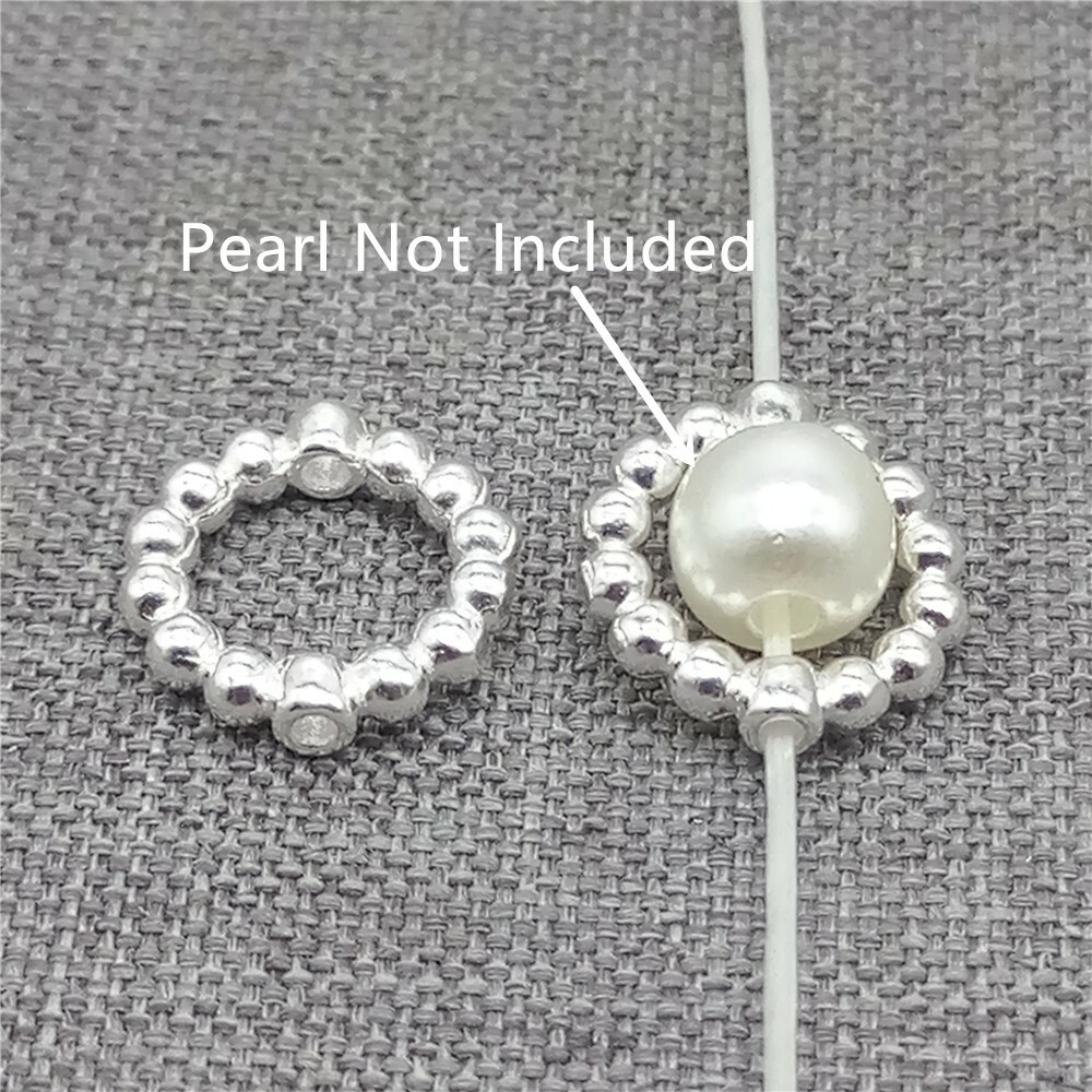 Sterling Silver Flower Round Bead Frames for 6mm Pearl Bracelet