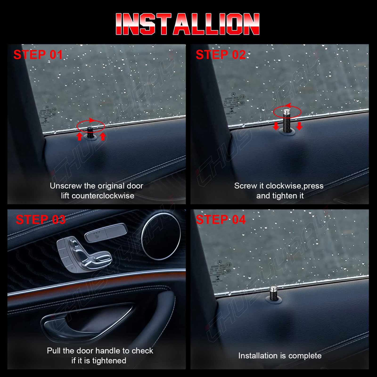 4 door lock knob pins, car interior cover pull rod