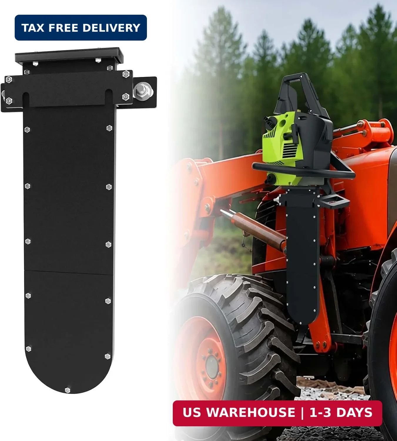 Chainsaw Holder for Tractor, Steel Scabbard, No-Drill Mount | U-Bolt Installatio