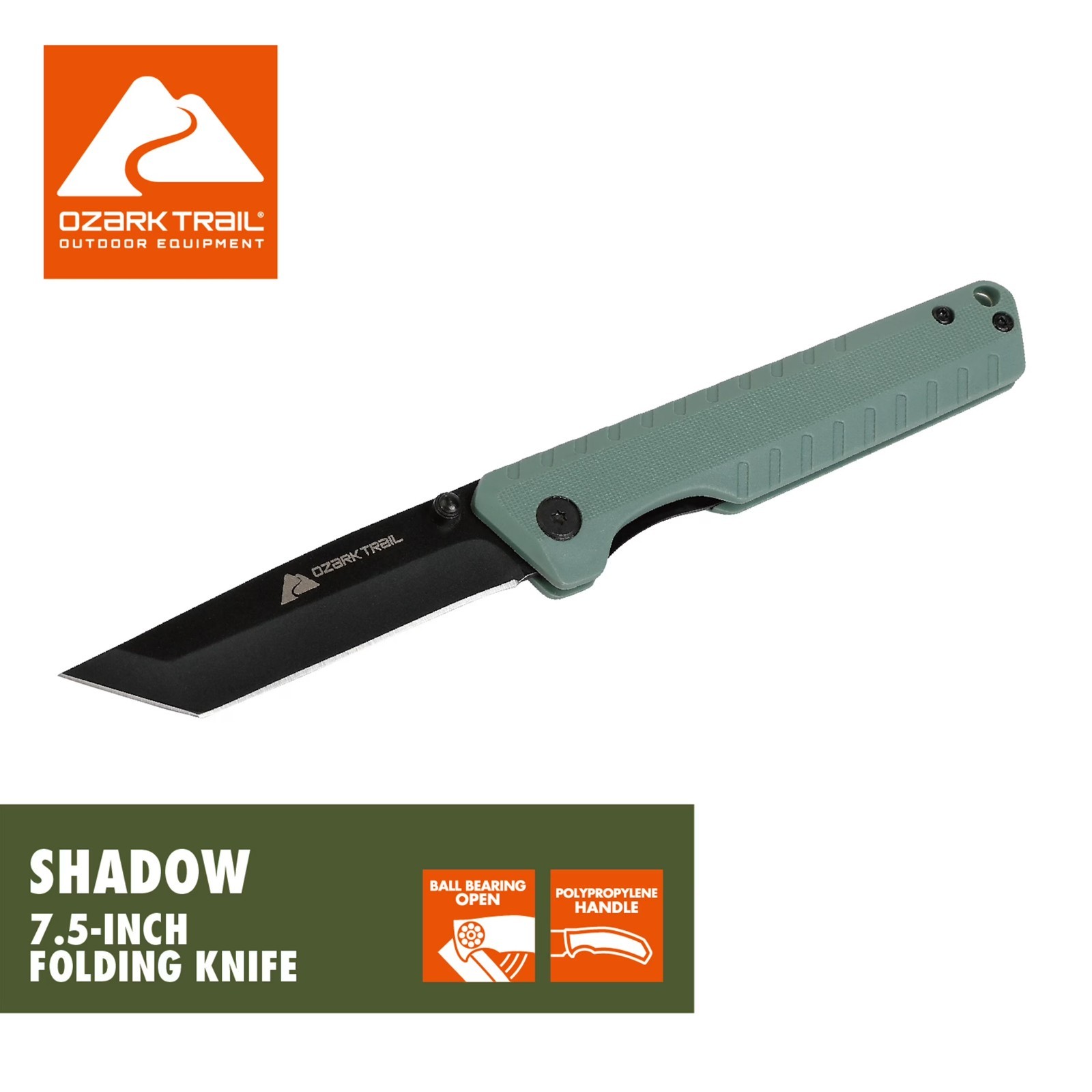 Ozark Trail Shadow 7.5 in Tanto Folding Knife, 3.25 in Stainless Steel