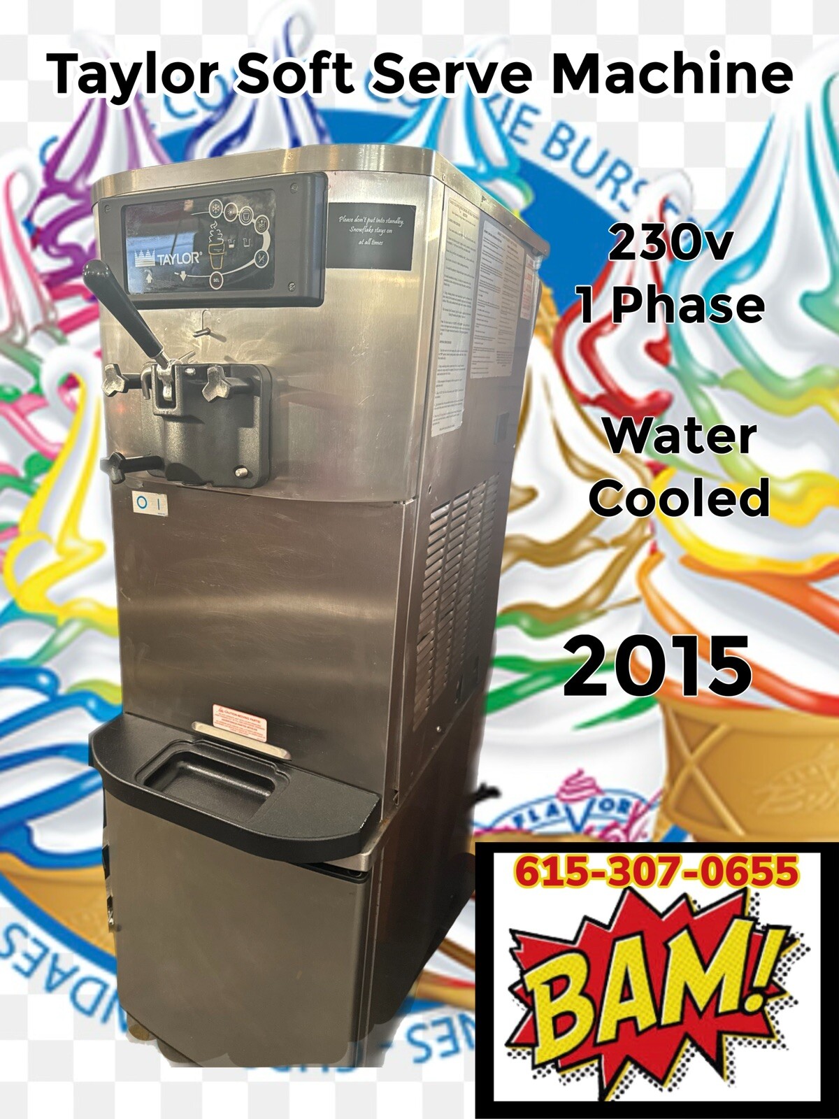 2015 Taylor C708 1 Flav Machine, 208-230v 1 Phase -Water Cooled-Complete-Working
