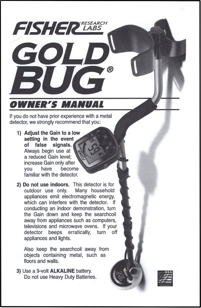 New Fisher Gold Bug Metal Detector Instruction Manual with Free Shipping