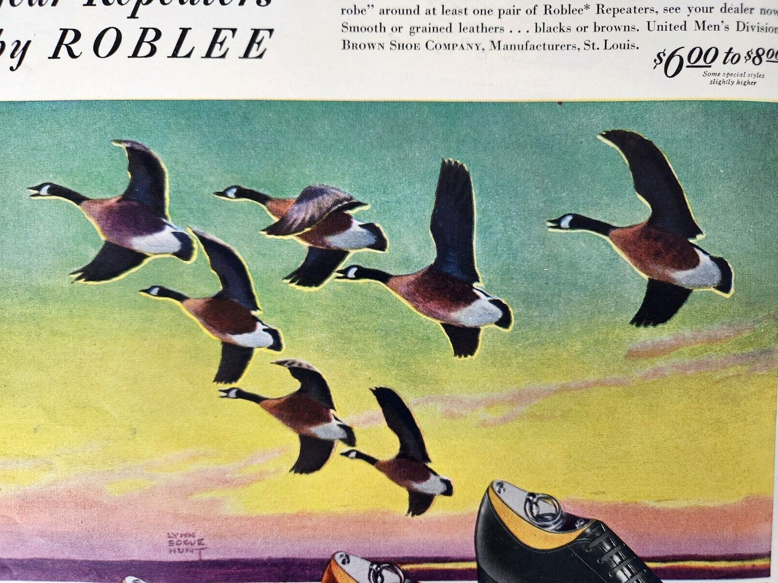 Lynn Bogue Hunt Geese Roblee Shoe Co Vintage 1942 Clothing Ad Mens Fashion