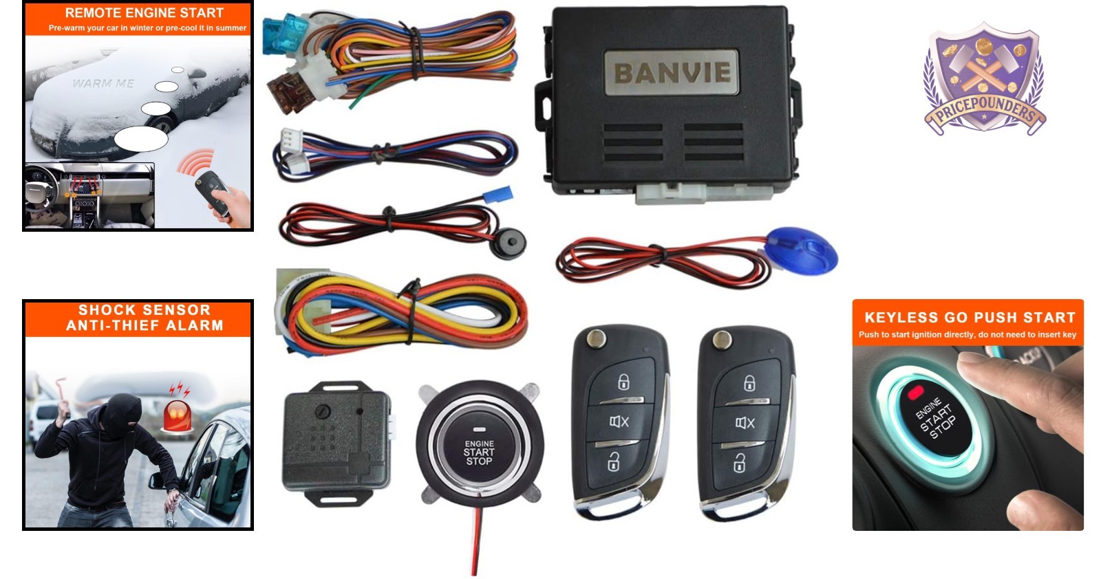 Car Keyless Entry Alarm System Remote Engine Start Push Button Vehicle Security