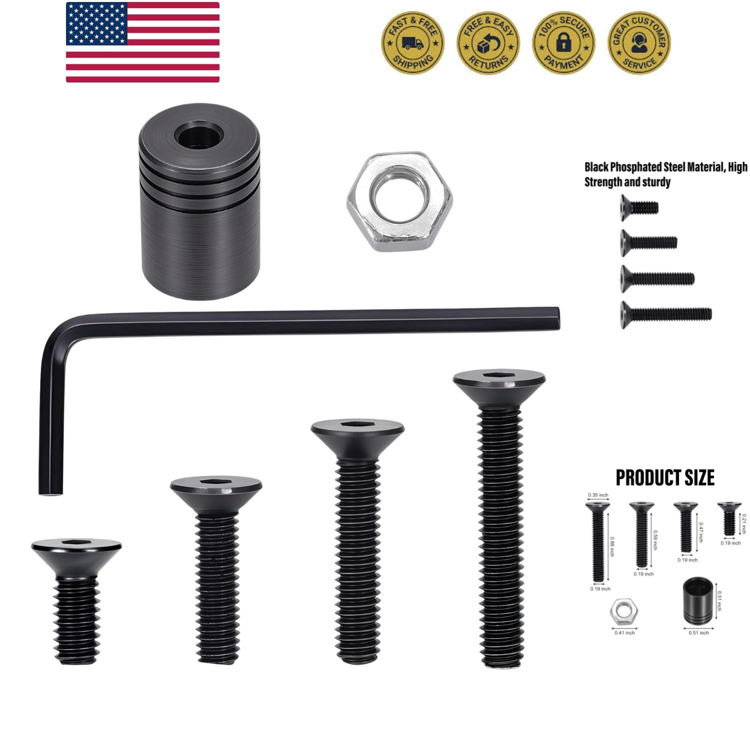 Quick Detach Swivels Mount Base Adapter Kit, Black Metal Stud Wrench, 7 Pcs