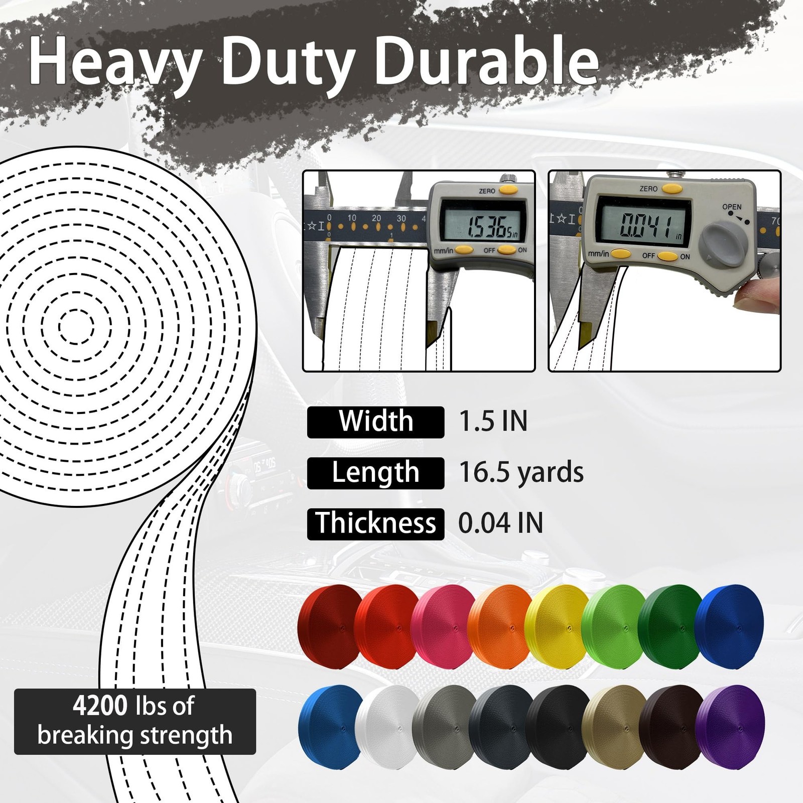 Polyester Webbing Strap 16+Colors – 1"&1.5"&1.9" – 16.5 25 33 55 Yar