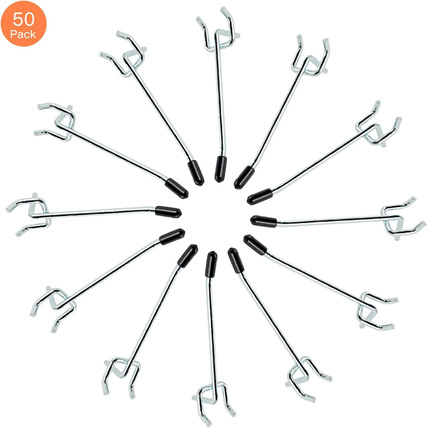 L Shape Pegboard Hooks, 4 Inch 50-Pack, Sturdy Galvanized Metal, Suitable