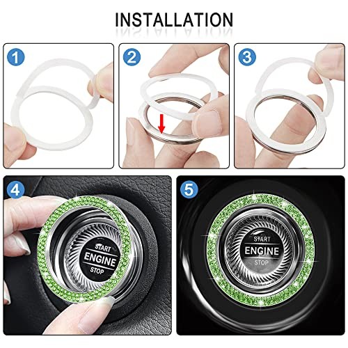 Light Green Bling Car Engine Start Button Cover - 2 Pieces - Ignition Ring