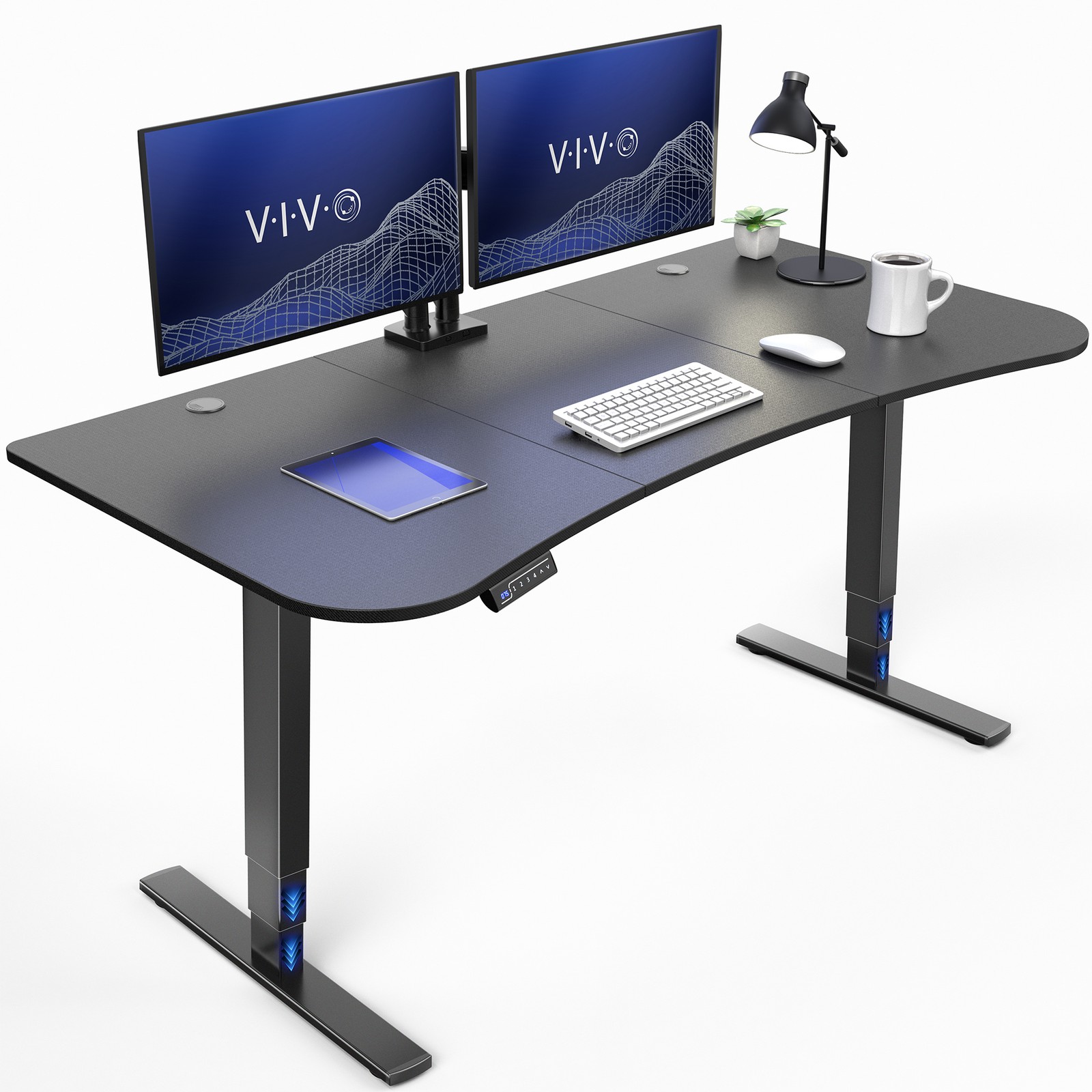 VIVO Electric 63" x 32" Stand Up Desk, Black Carbon Fiber Table Top, Black Frame