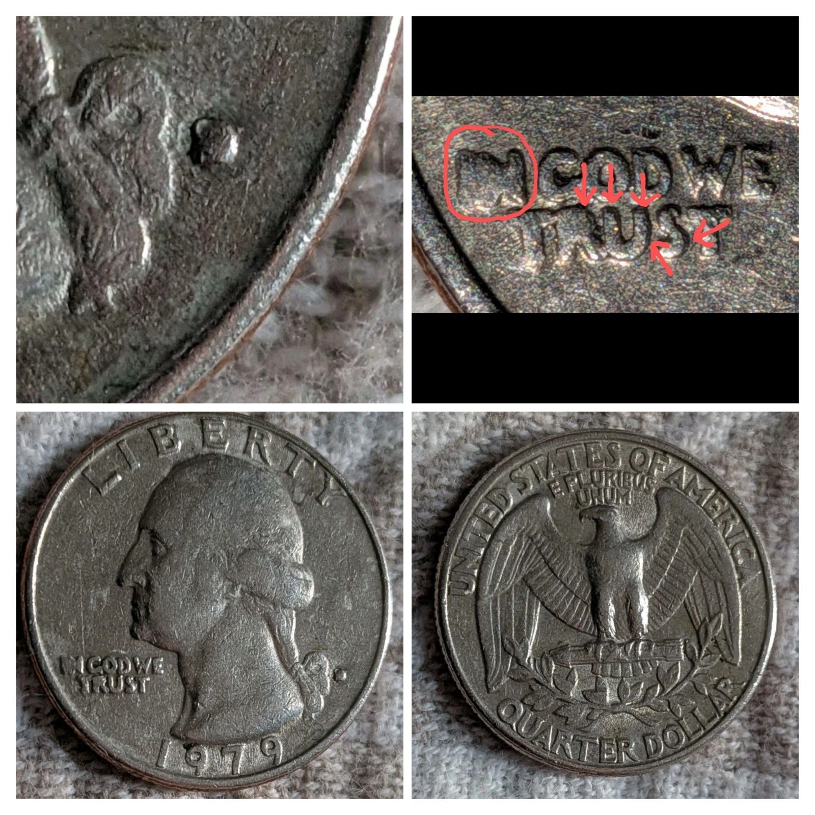 1979-D Quarter ERRORS: Filled D, Filled R, I & N Touching, Machine Doubling