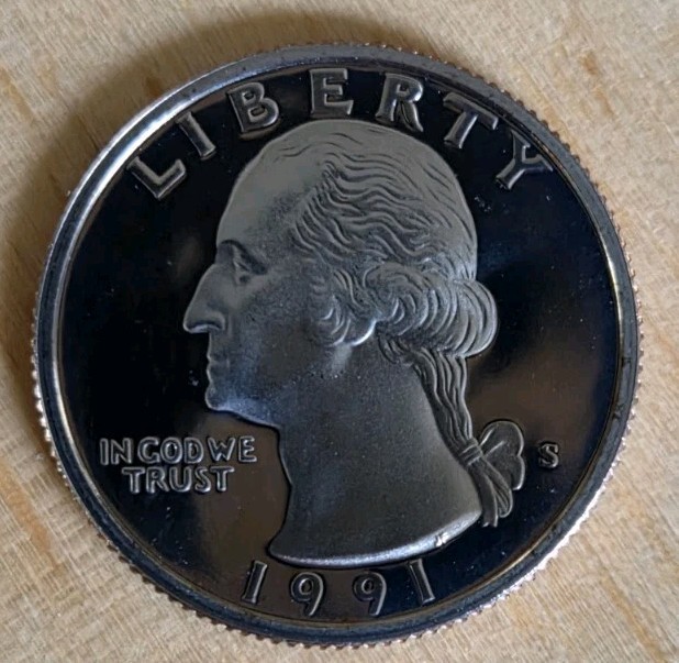 1991-S GEM CAMEO FROSTY PROOF WASHINGTON QUARTER 25C