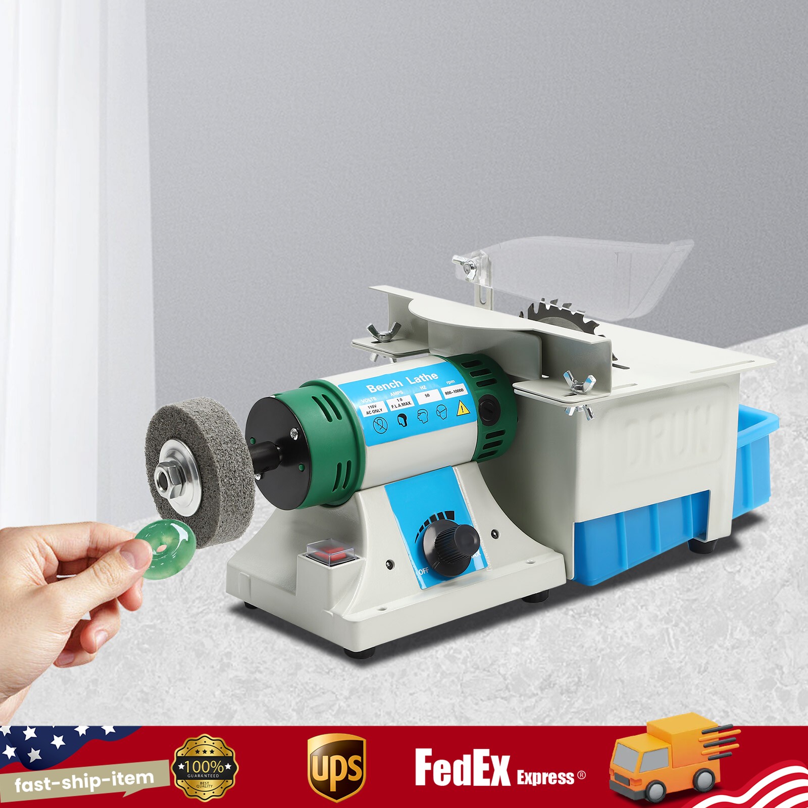 750W Multifunctional Bench Grinder, 110V Rock Polisher, 5-in-1 Bench Grinder Kit