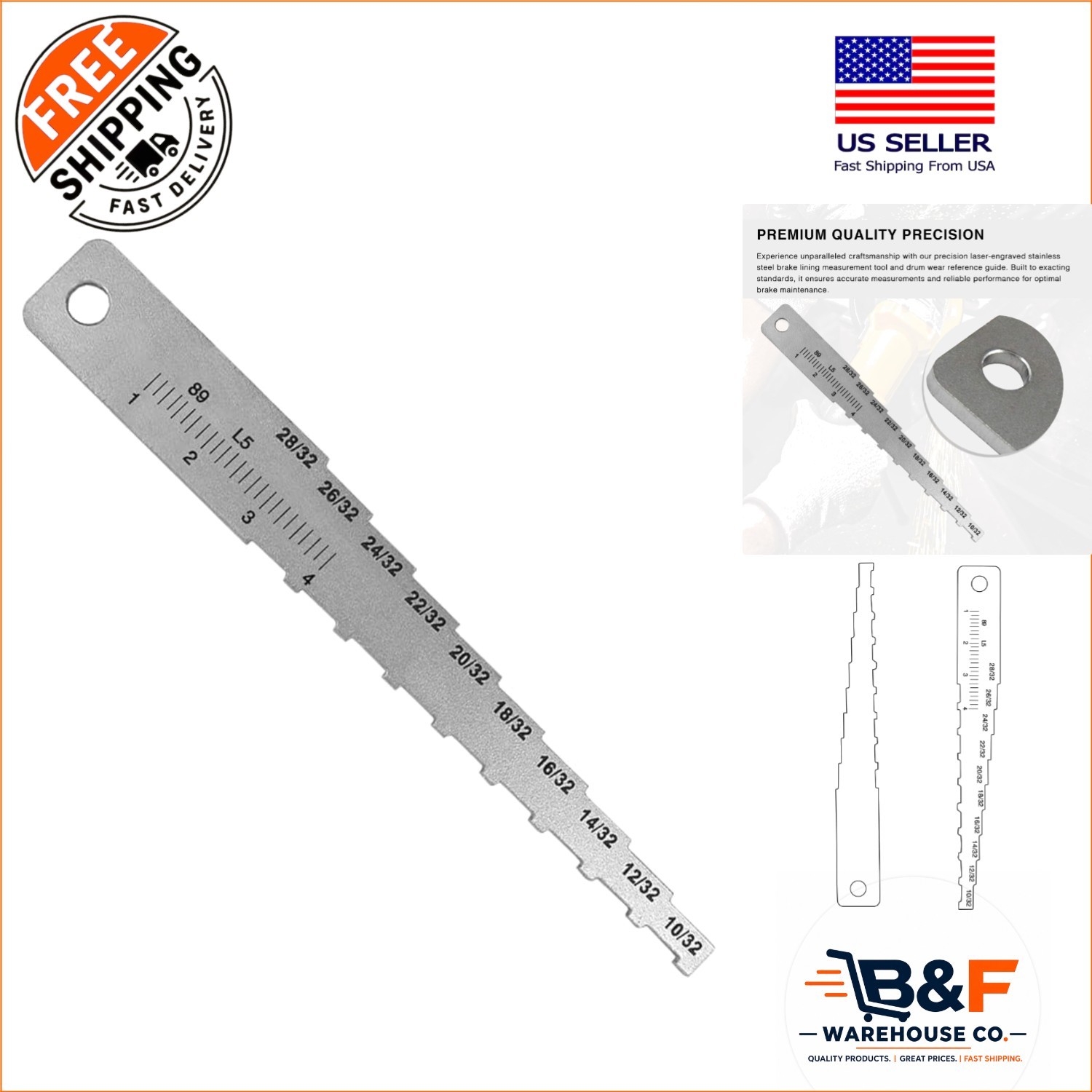 Precision Stainless Steel Brake Measurement Tool | Made in America, 32nds Gauge